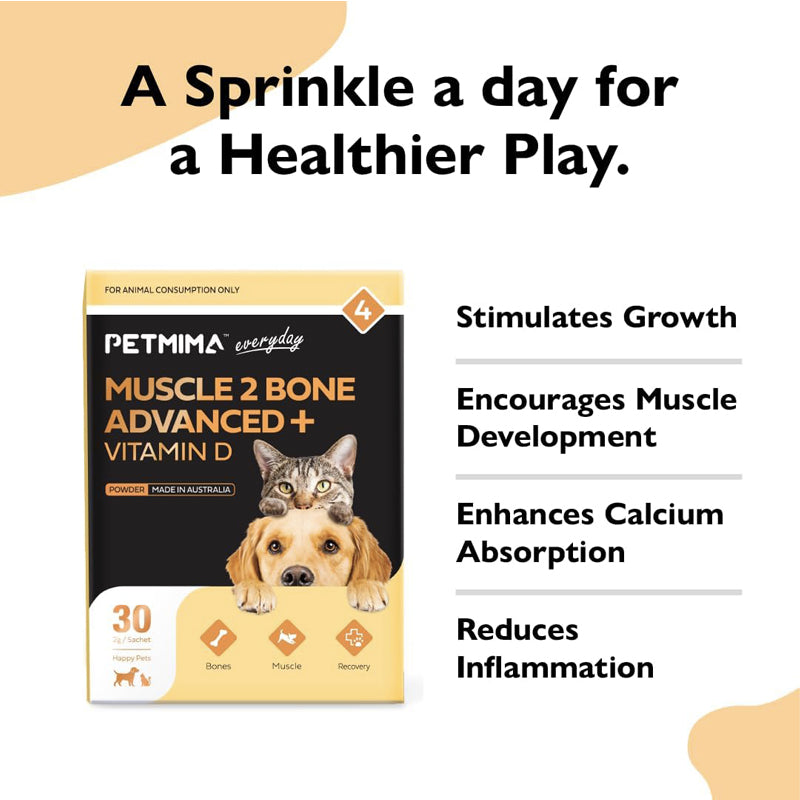 Petmima Muscle 2 Bone Advanced + Vitamin D Stimulate Bone & Muscle Growth, Promotes Strong Teeth, Australian Made