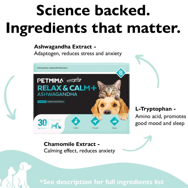 Petmima Stress & Anxiety Relax and Calming Ashwagandha Supplement for Dogs & Cats All Breeds & Sizes