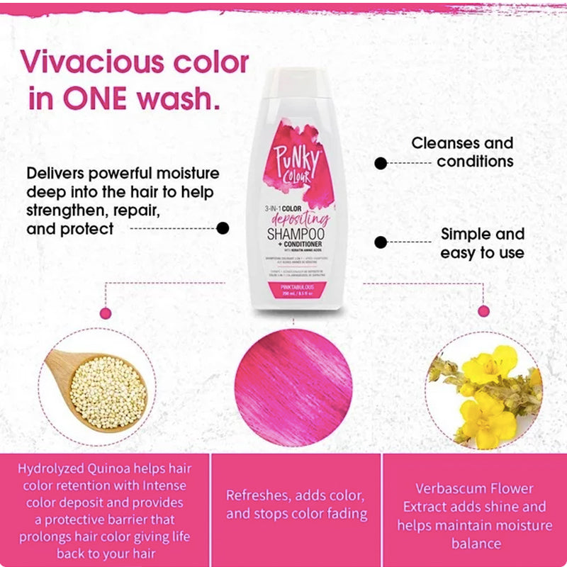 PUNKY COLOUR - Punky 3 IN 1 Color Depositing Shampoo + Conditioner - Pinktabulous 250ml [parallel import]